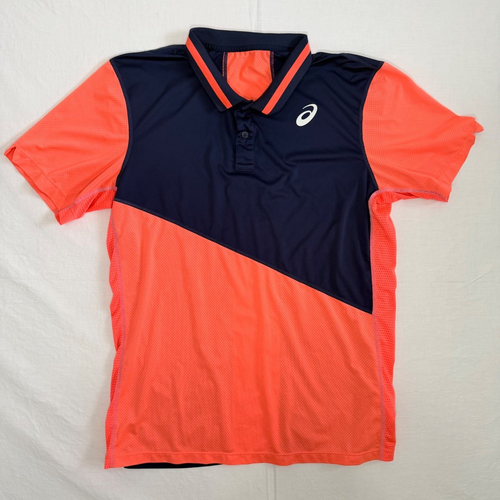 ASICS D1 Mens L Tennis Polo Shirt Navy Orange Athletic Golf Performance Dry Top